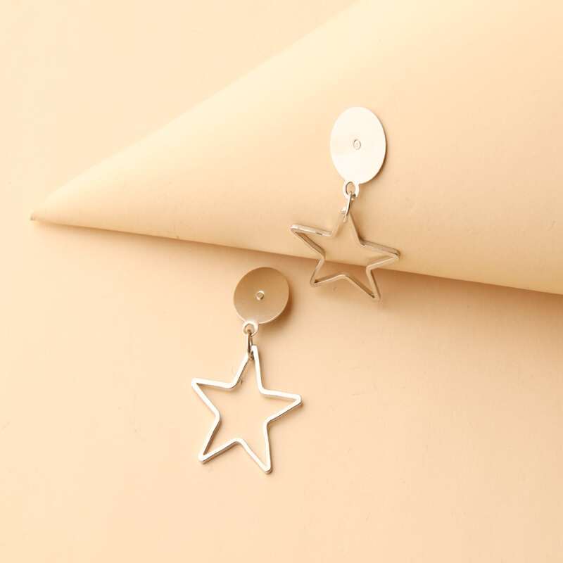 

1pair Star Design Drop Earrings, Silver