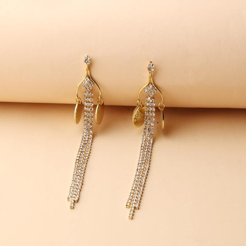 

1pair Rhinestone Decor Drop Earrings, Gold