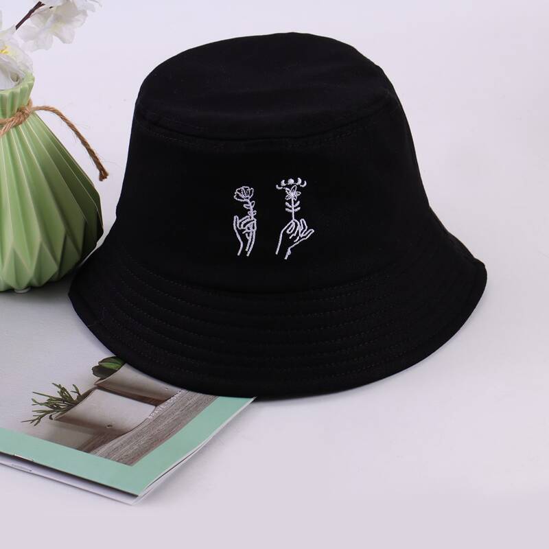 

Flower Embroidery Bucket Hat, Black