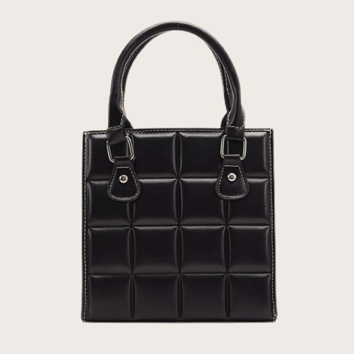 

Quilted Square Satchel Bag, Black