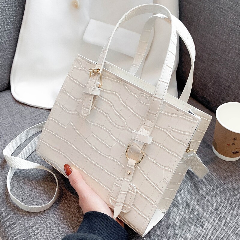 

Croc Embossed Satchel Bag, Beige