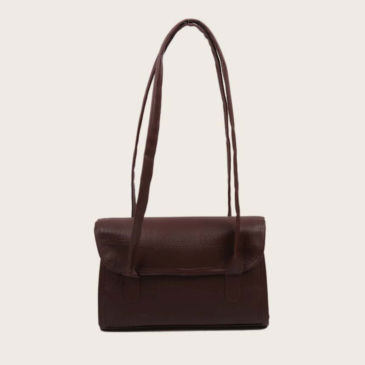 

Croc Embossed Shoulder Bag, Coffee brown