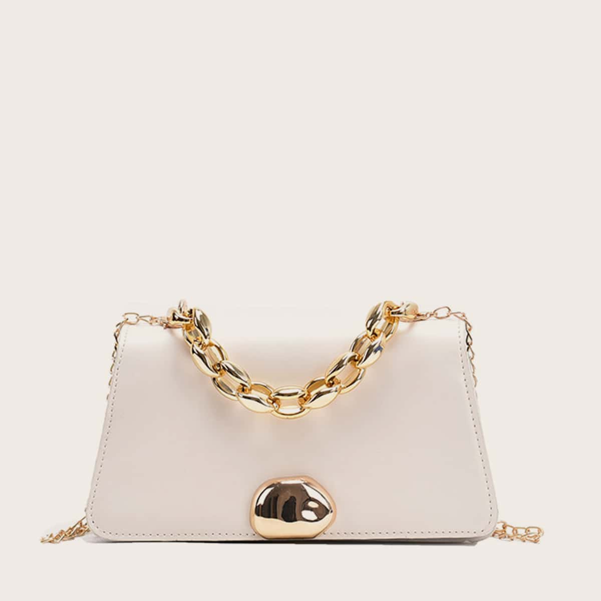 

Solid Chain Satchel Bag, Beige