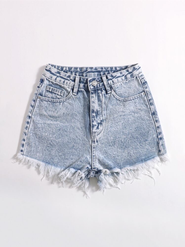 GlowEve 毛邊牛仔短褲 - 淺色水洗藍 - 查看 4