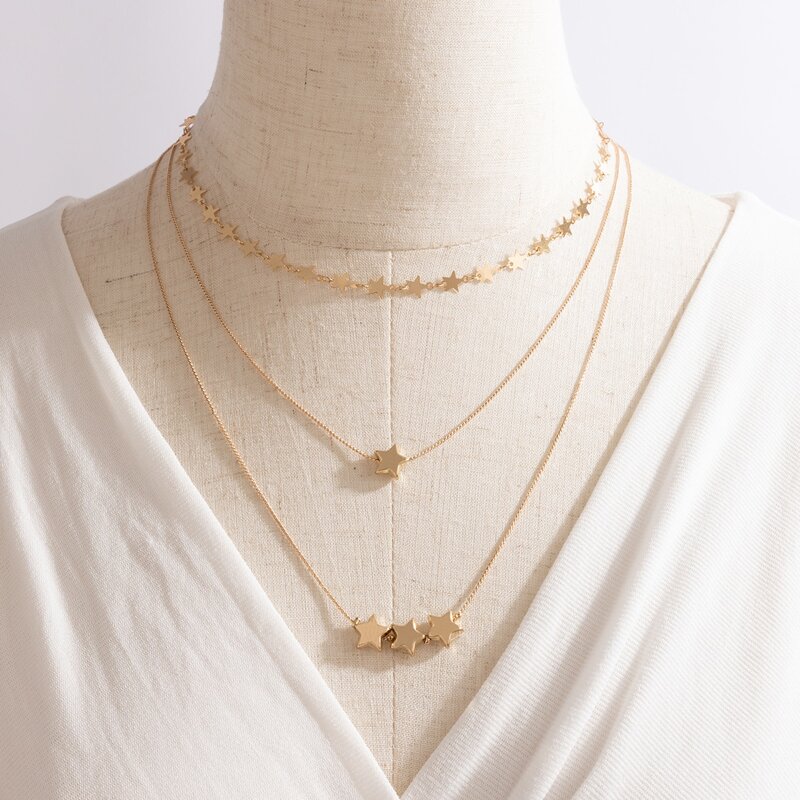 

Star Design Layered Necklace, Gold
