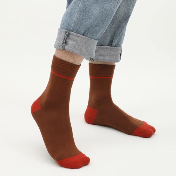 

Men Two Tone Crew Socks, Chocolate brown
