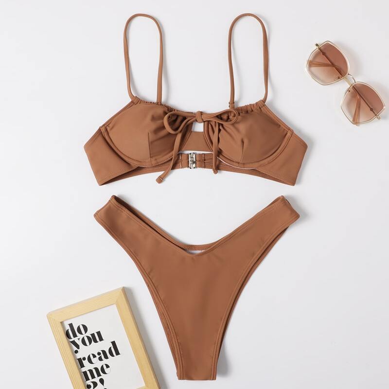 

Underwire High Leg Bikini Swimsuit, Brown