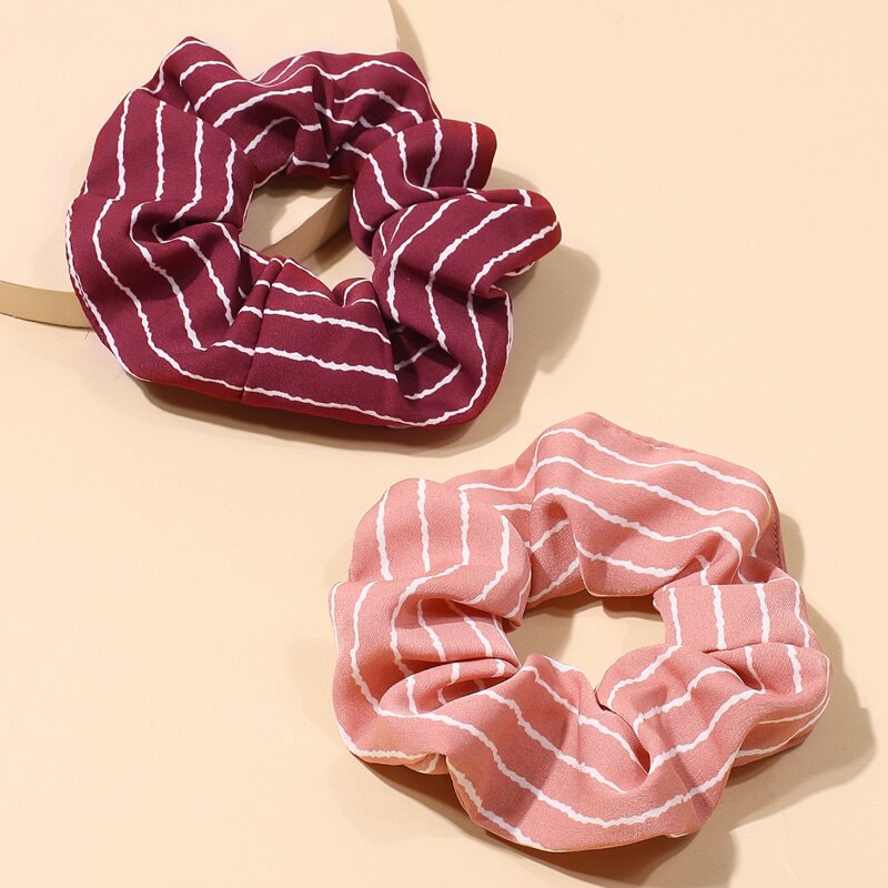 

2pcs Striped Hair Scrunchie, Multicolor