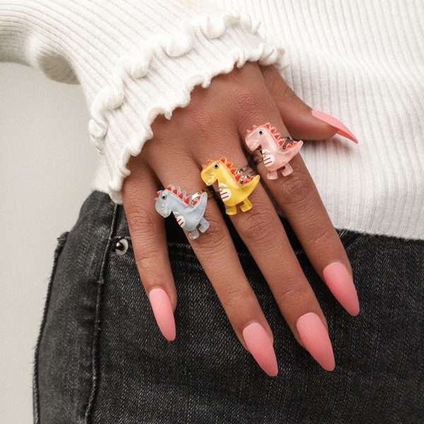 

3pcs Cartoon Dinosaur Decor Ring, Multicolor