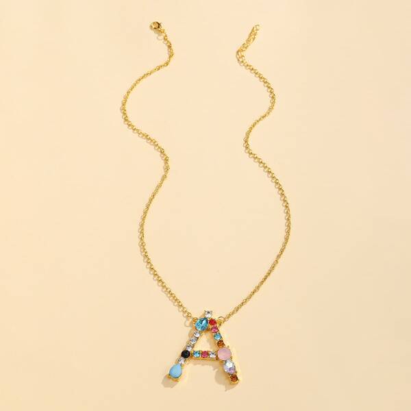 

Rhinestone Decor Letter Pendant Necklace, Gold
