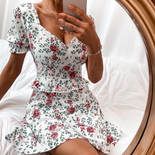

Allover Floral Tie Back A-line Dress, Multicolor