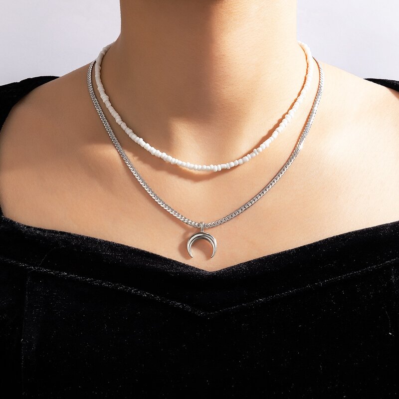 

Beaded Layered Necklace, Silver
