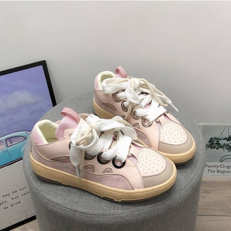 

Double Strap Lace-up Skate Shoes, Baby pink