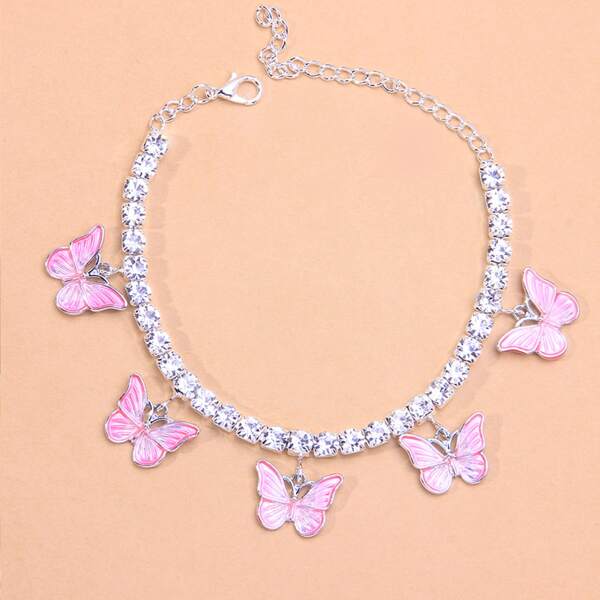 

Butterfly Charm Anklet, Silver