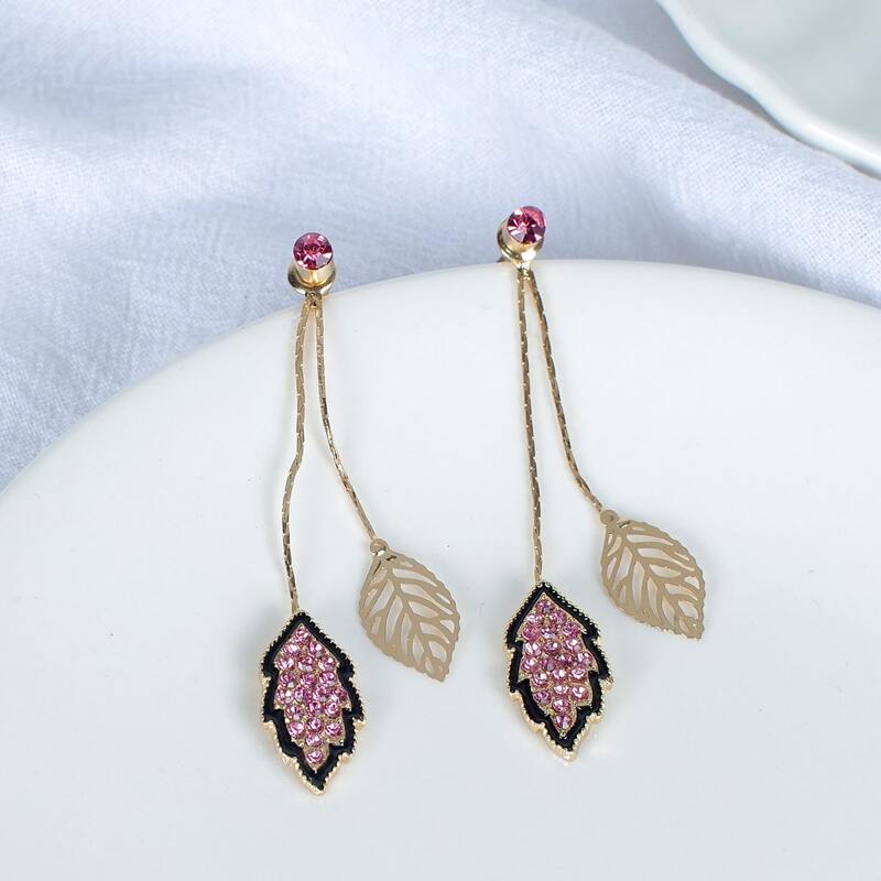 

1pair Leaf Design Drop Earrings, Multicolor