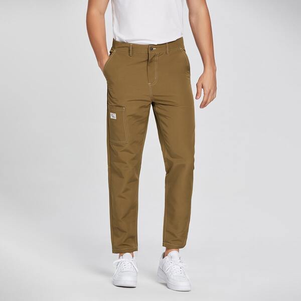 

Men Patched Straight Leg Pants, Mocha brown