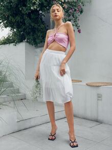 SHEIN WYWH 鏤空十字交叉繫帶羅紋針織短版上衣 - 淺粉色 - 查看 4