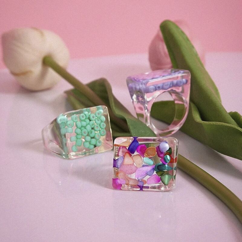 

3pcs Square Clear Ring, Multicolor