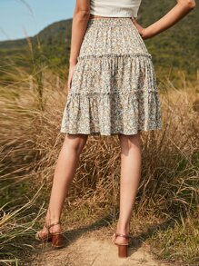 Breezaya 小碎花荷葉邊下擺半身裙 - 彩色 - 查看 2