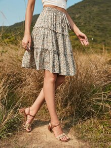 Breezaya 小碎花荷葉邊下擺半身裙 - 彩色 - 查看 5