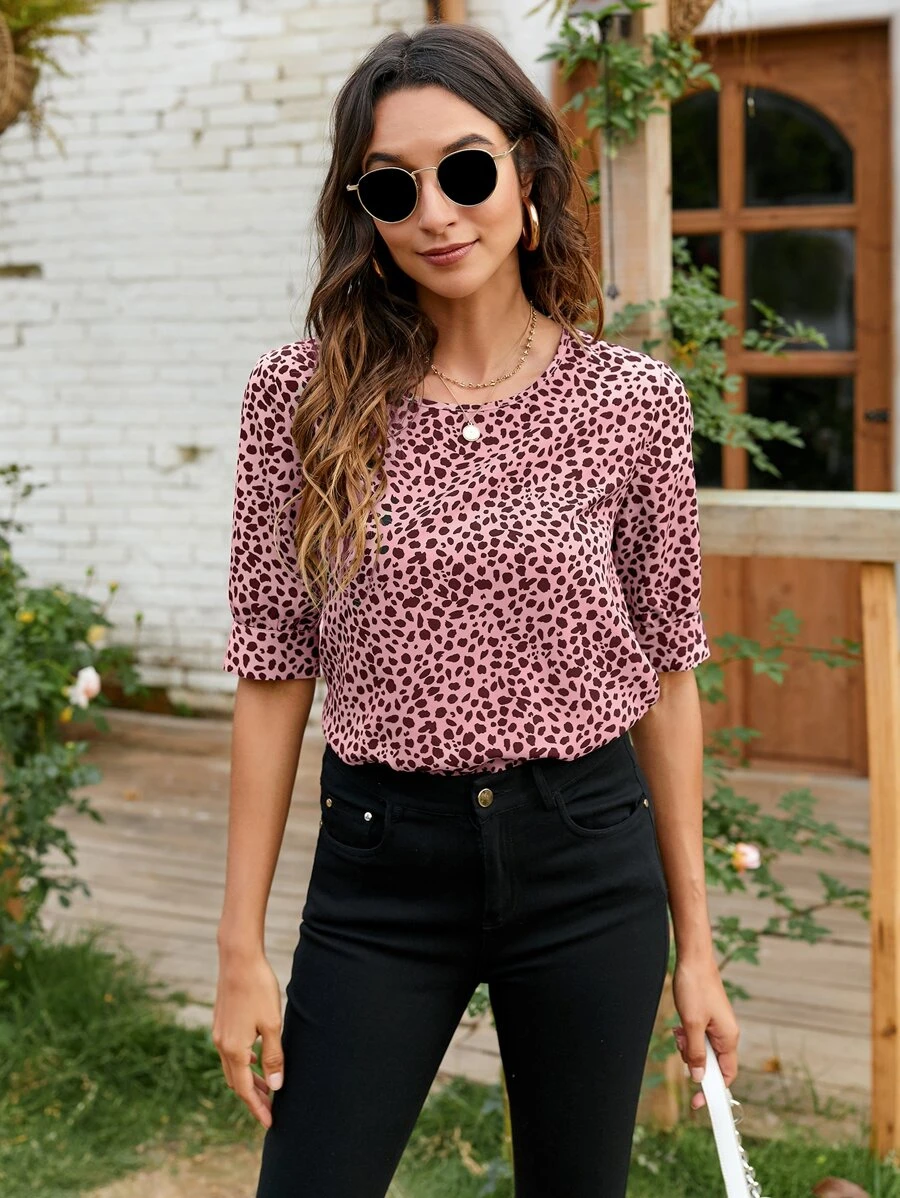 SHEIN VCAY All Over Print Blouse - Dusty Pink - View 1