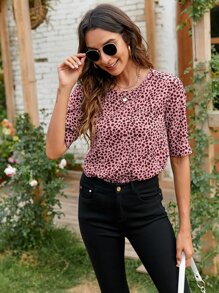SHEIN VCAY All Over Print Blouse - Dusty Pink - View 3