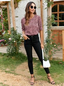 SHEIN VCAY All Over Print Blouse - Dusty Pink - View 5