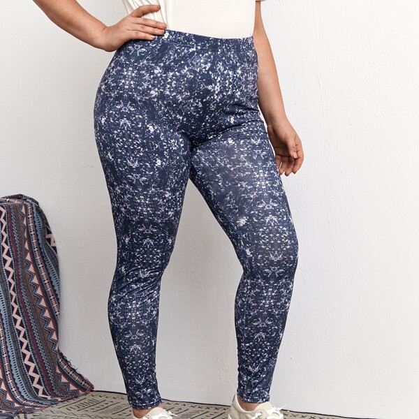 

Plus Marble Print Leggings, Navy blue