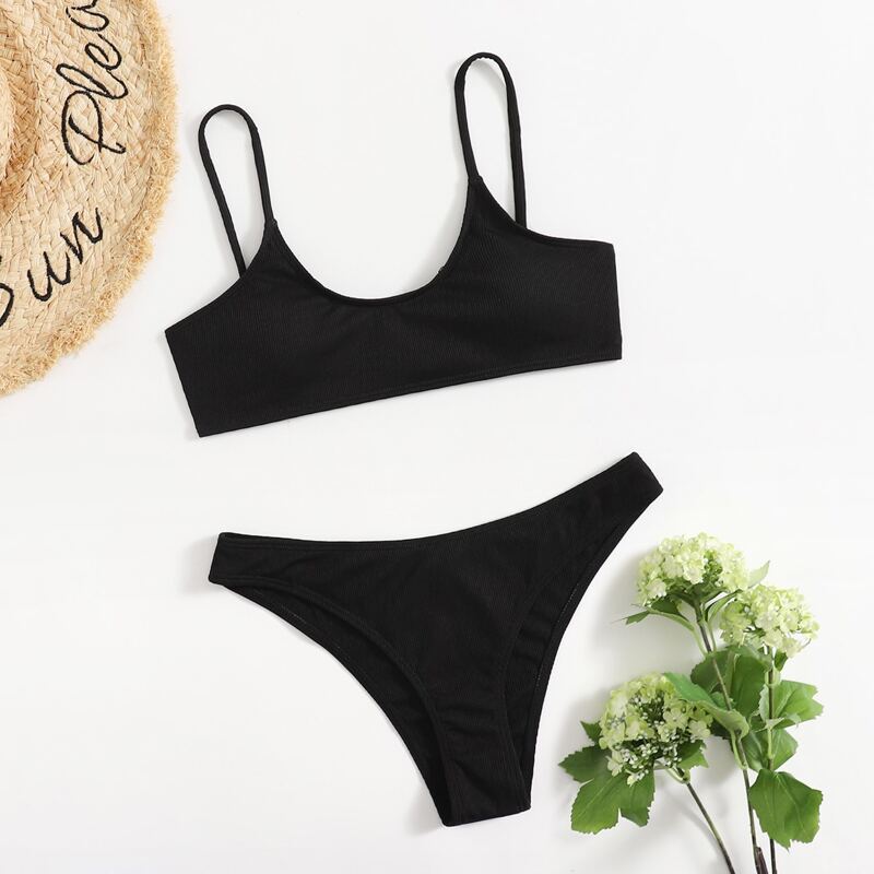 

Solid Rib Bikini Swimsuit, Black