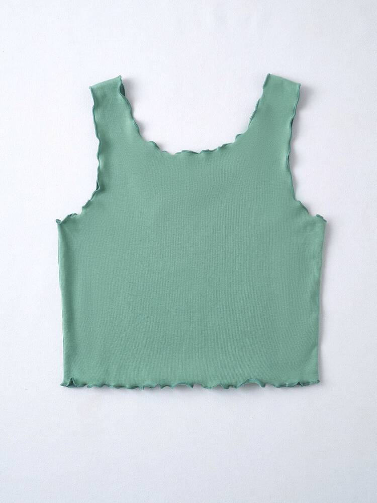 Letter Graphic Lettuce Trim Tank Top - Green - View 2