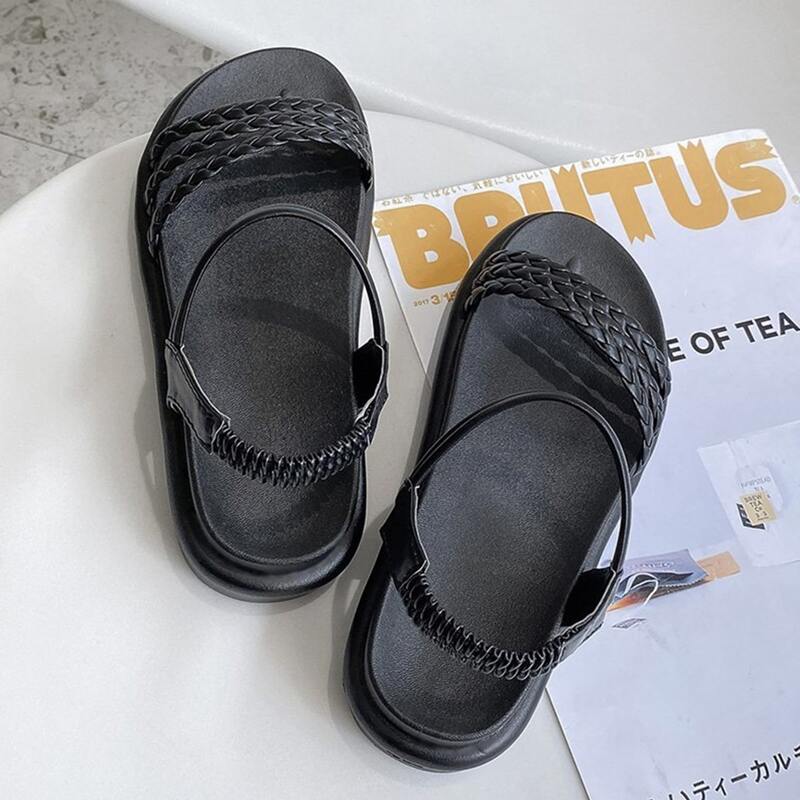 

Solid Braided Strap Sandals, Black