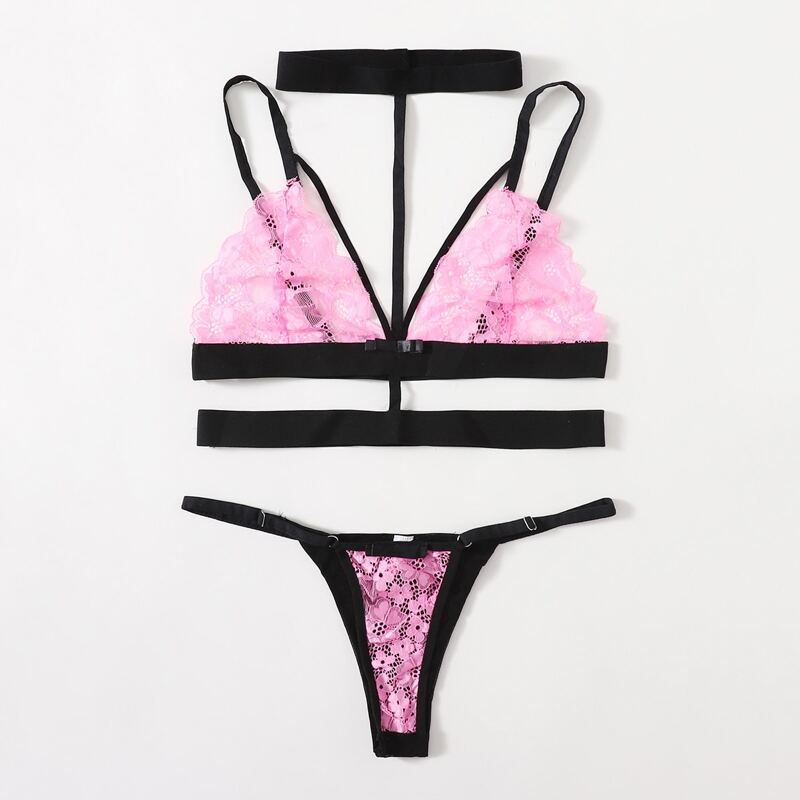 

Floral Lace Choker Lingerie Set, Multicolor