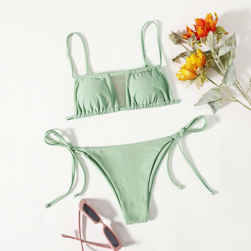 

Solid Tie Side Bikini Swimsuit, Mint green
