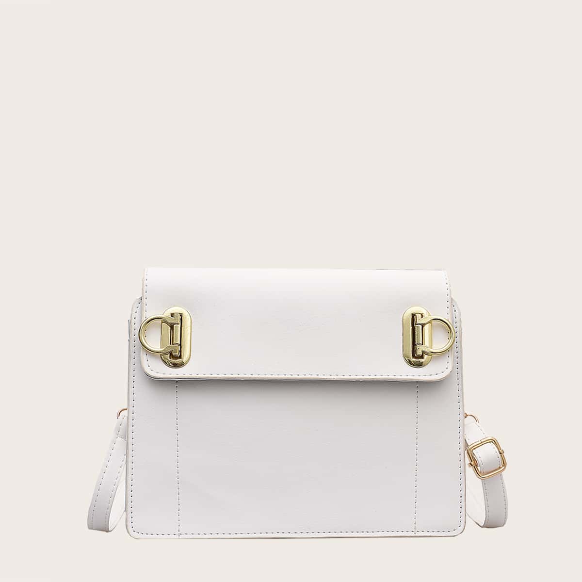 

Solid Ring Decor Crossbody Bag, White