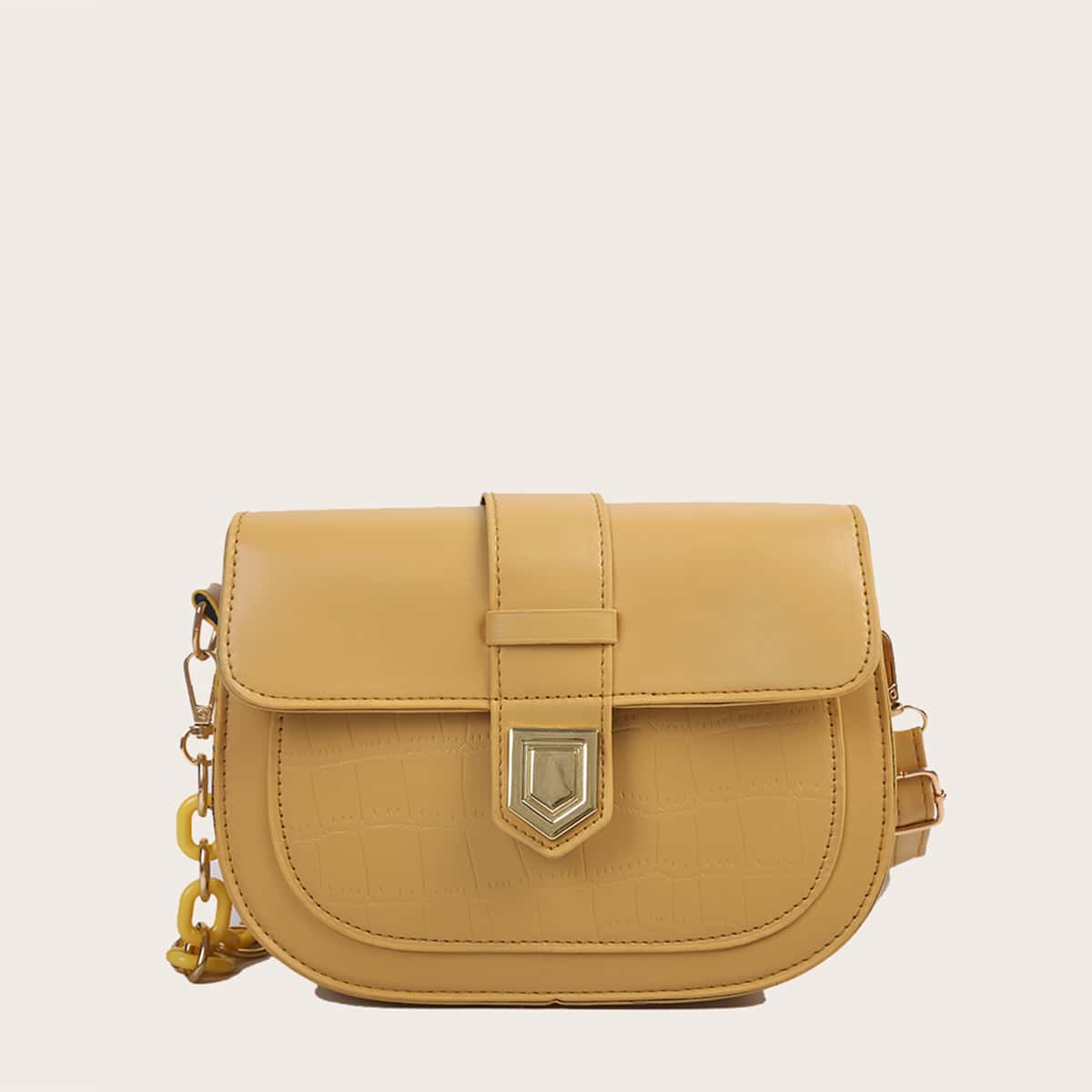 

Croc Embossed Saddle Bag, Yellow