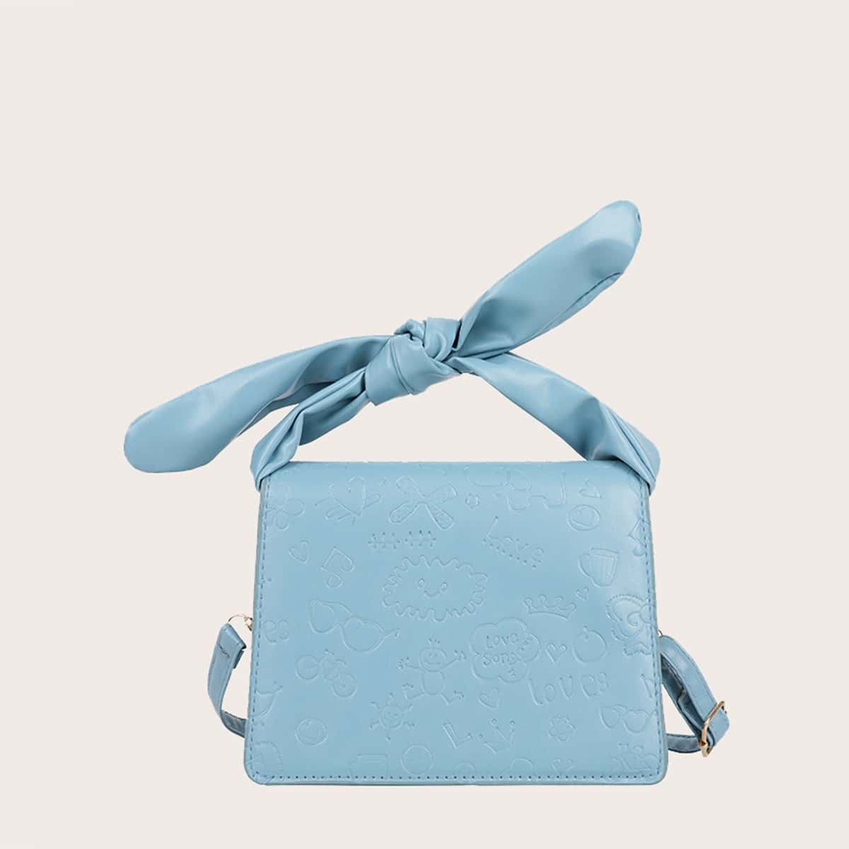 

Cartoon Embossed Knot Handle Satchel Bag, Dusty blue