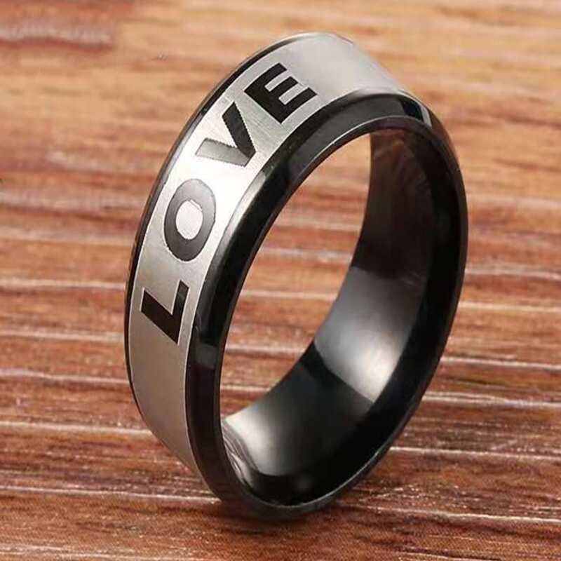 

Guys 1pc Letter Ring, Black and white