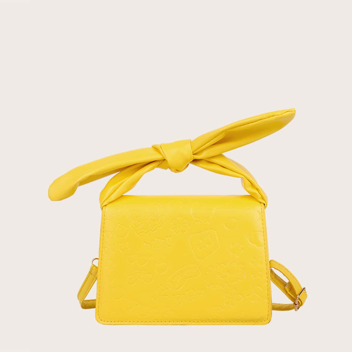 

Cartoon Embossed Knot Handle Satchel Bag, Yellow