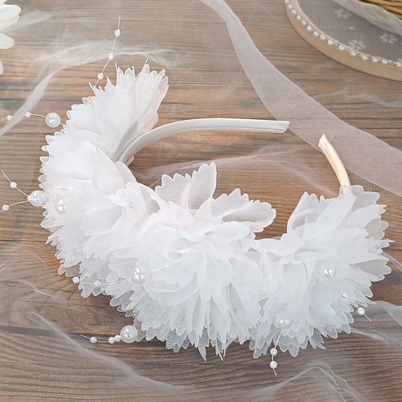 

1pc Faux Pearl Flower Headband, White