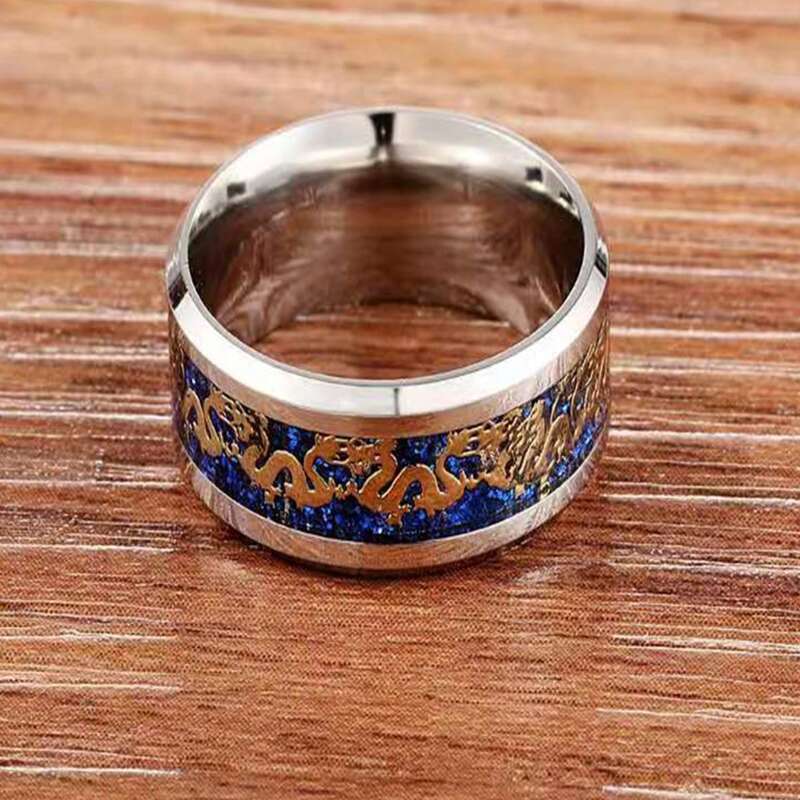 

Guys Chinese Dragon Pattern Ring, Blue