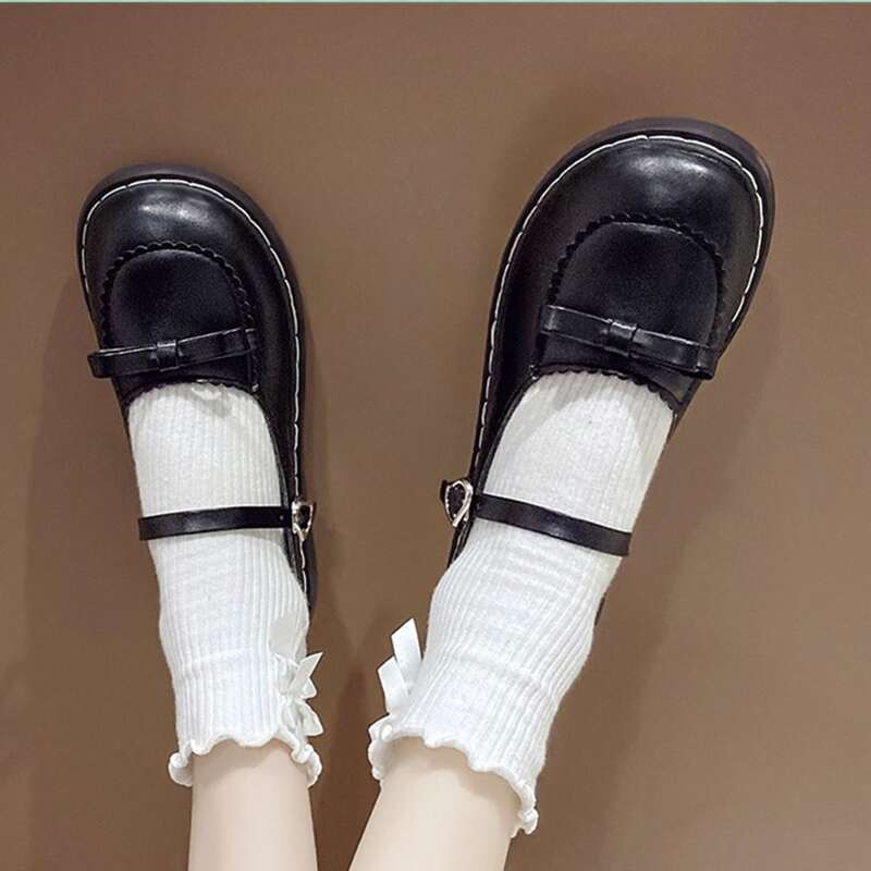 

Bow Heart Buckle Mary Jane Flats, Black