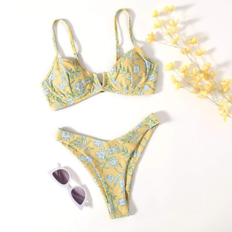 

Floral Underwire High Cut Bikini Swimsuit, Multicolor