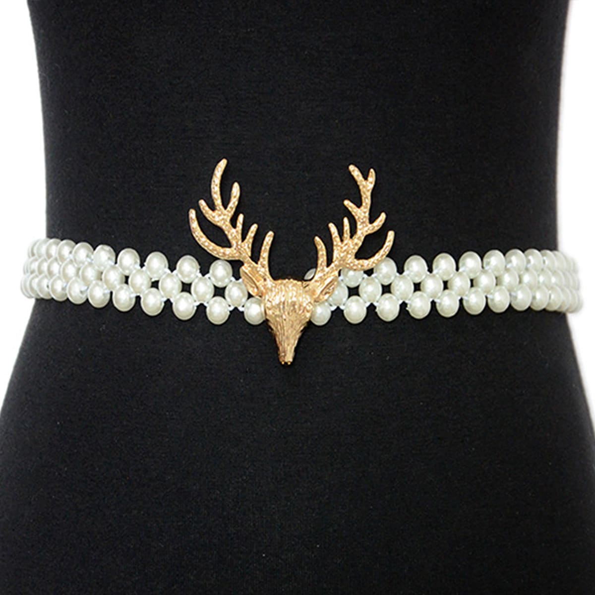 

Faux Pearl Beaded Belt, White