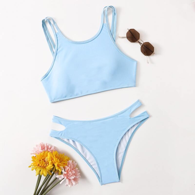 

Double Strap Cut-out Bikini Swimsuit, Baby blue