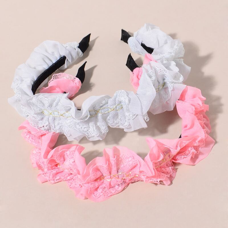 

2pcs Lace Ruffle Headband, Multicolor