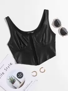 SHEIN ICON Faux Leather Bustier Cropped Tank Top - Black - View 1