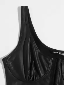 SHEIN ICON Faux Leather Bustier Cropped Tank Top - Black - View 5