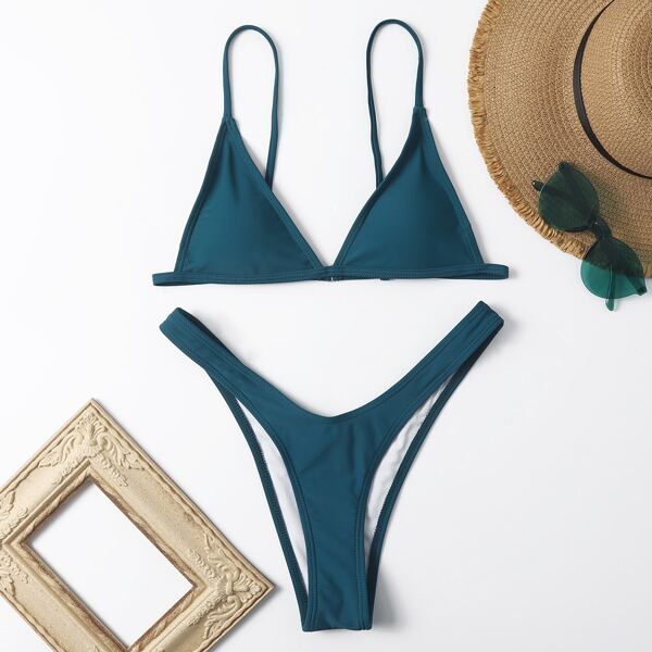 

Triangle High Cut Bikini Swimsuit, Teal blue