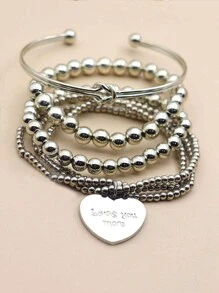 4pcs Heart Detail Bracelet Valentines - Silver - View 2