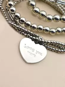 4pcs Heart Detail Bracelet Valentines - Silver - View 3